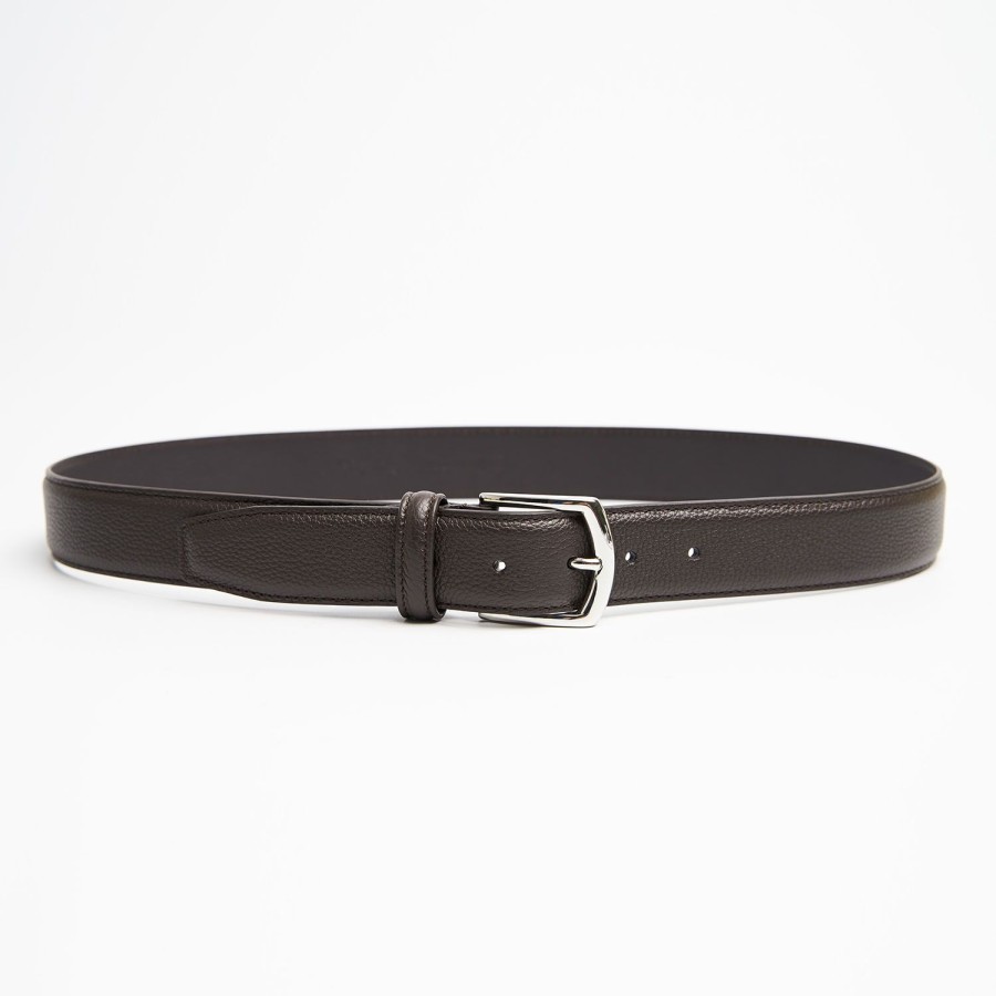 Wholesale E.Marinella Dark Chocolate Belt In Fine-Grained Leather