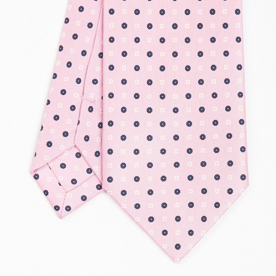 Clearance E.Marinella Pink Sartorial Classic Silk Tie - Small Flower Pattern