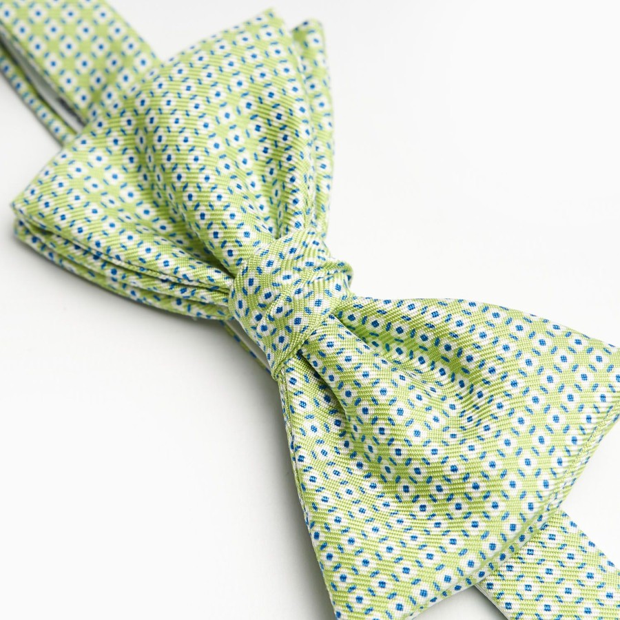 Best E.Marinella Light Green Pre-Knotted Silk Bowtie - Small Geometric Pattern