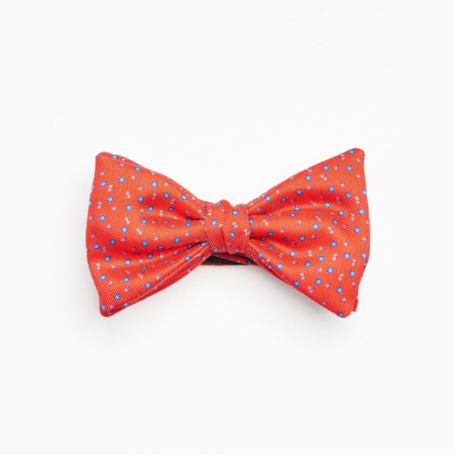 Best E.Marinella Red Pre-Knotted Silk Bowtie- Small Flower Pattern