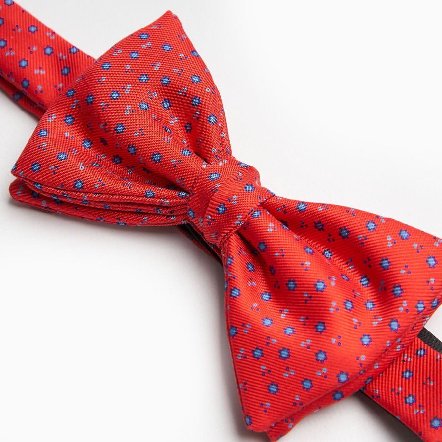 Best E.Marinella Red Pre-Knotted Silk Bowtie- Small Flower Pattern