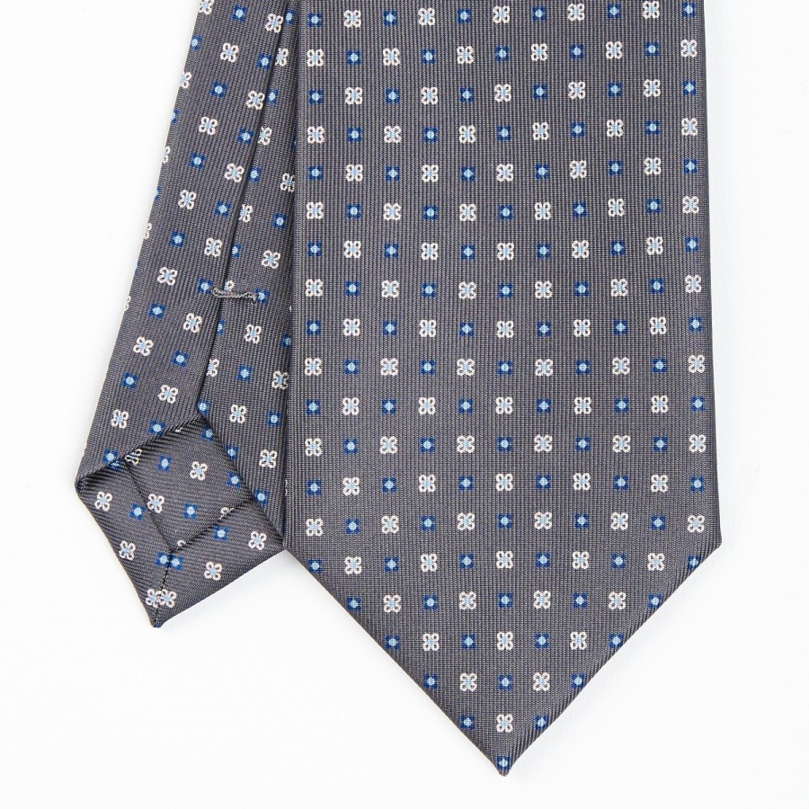 Best E.Marinella Dark Grey Sartorial Classic Tie - Small Flower Pattern