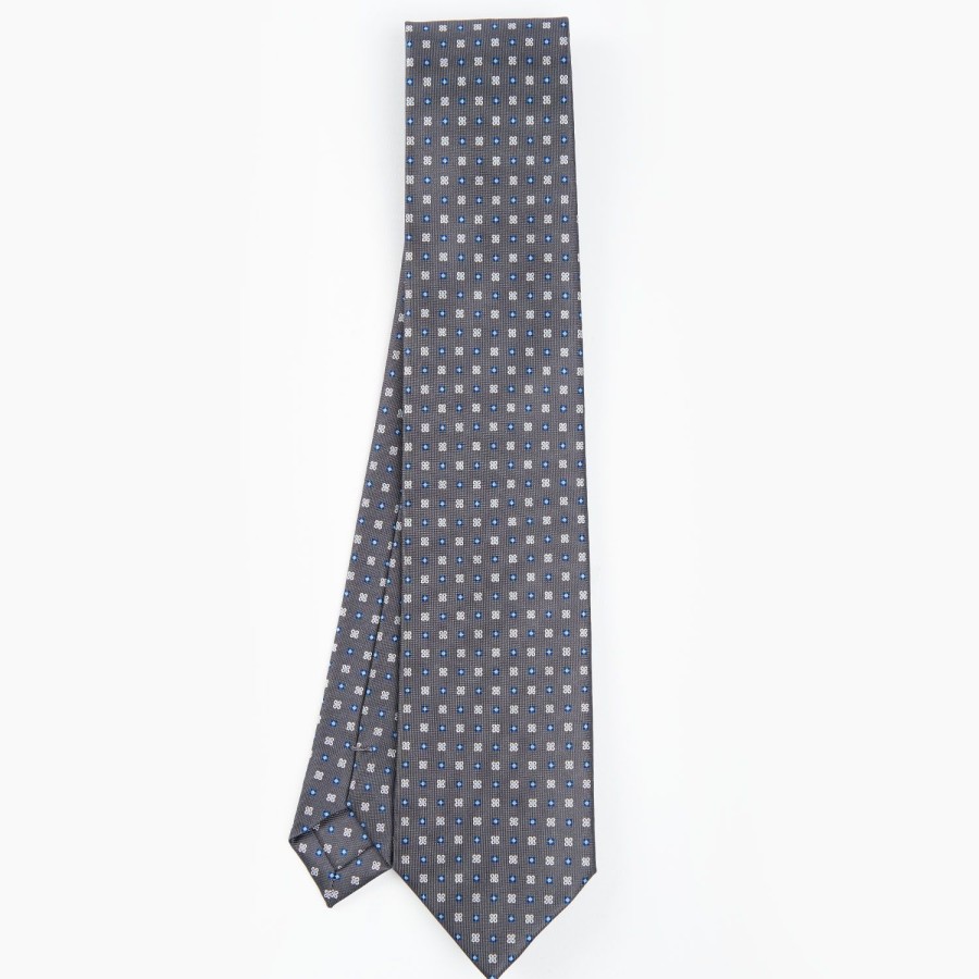 Best E.Marinella Dark Grey Sartorial Classic Tie - Small Flower Pattern