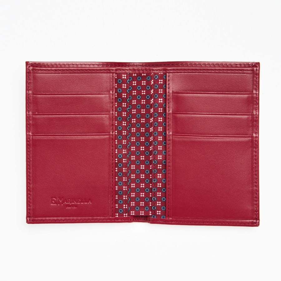 Clearance E.Marinella Burgundy Vertical Wallet In Silk And Leather