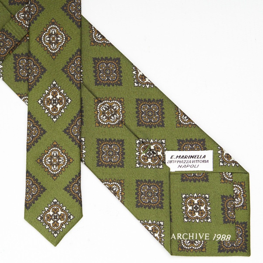 New E.Marinella Olive Green Archivio Collection Silk Tie 1988-06