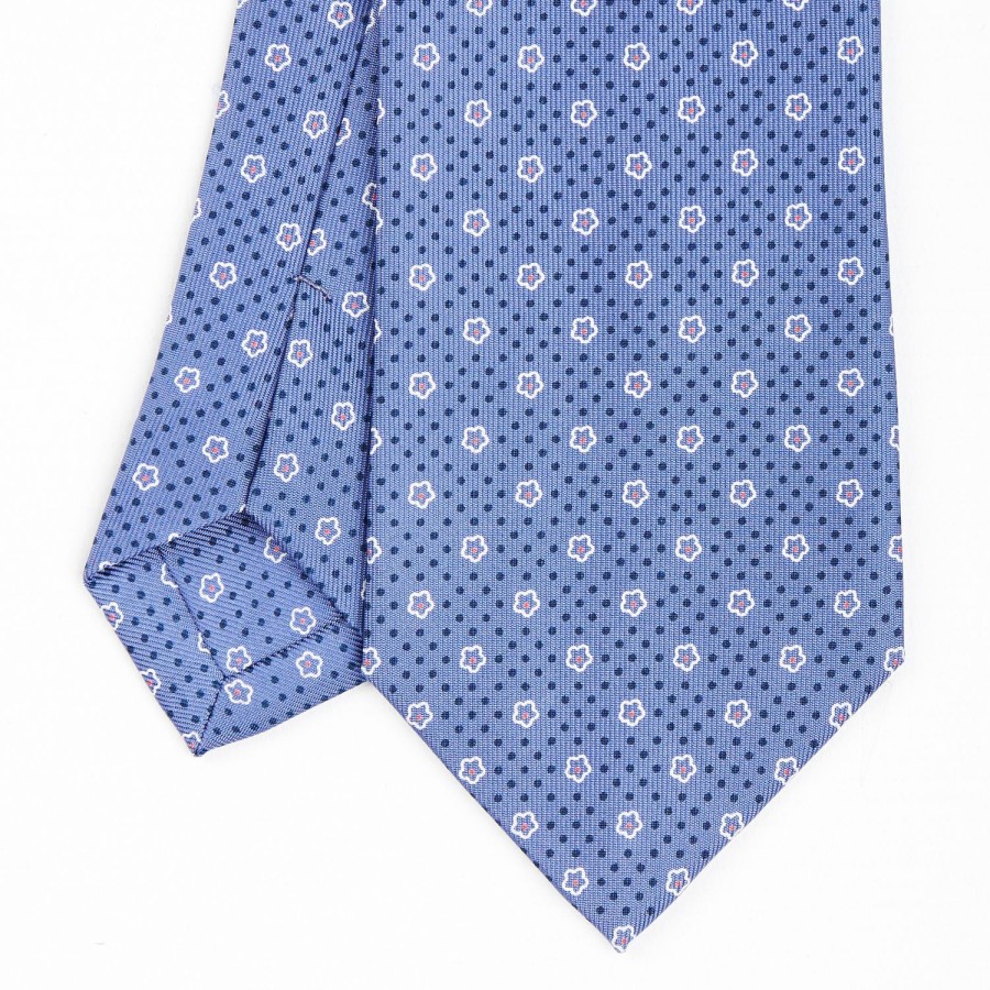 Wholesale E.Marinella Powder Blue Sartorial Classic Silk Tie - Small Flower Pattern