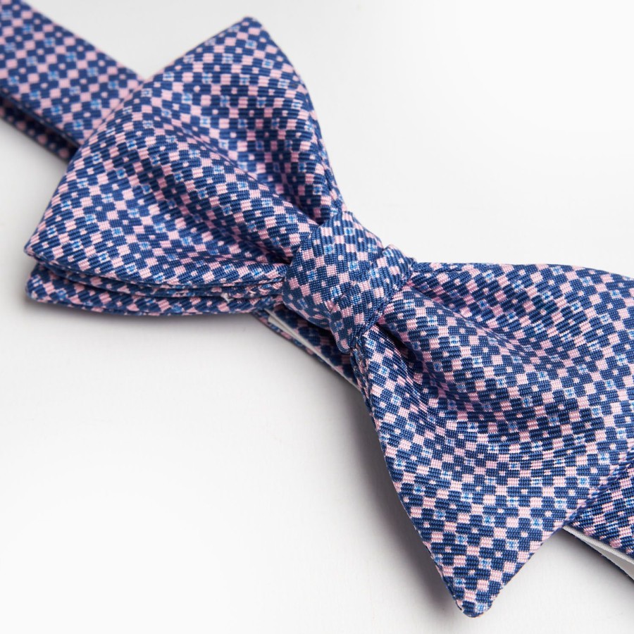 New E.Marinella Bluette Pre-Knotted Silk Bowtie - Small Geometric Pattern