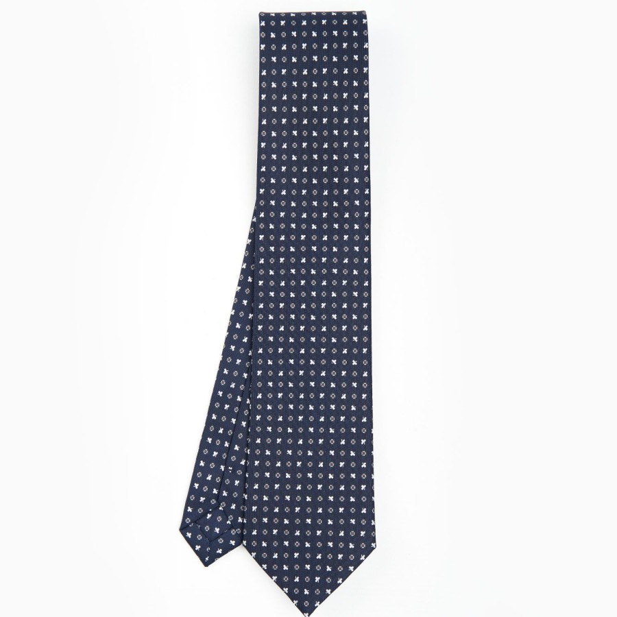 Best E.Marinella Dark Blue Sartorial Classic Silk Tie - Small Flower Designs