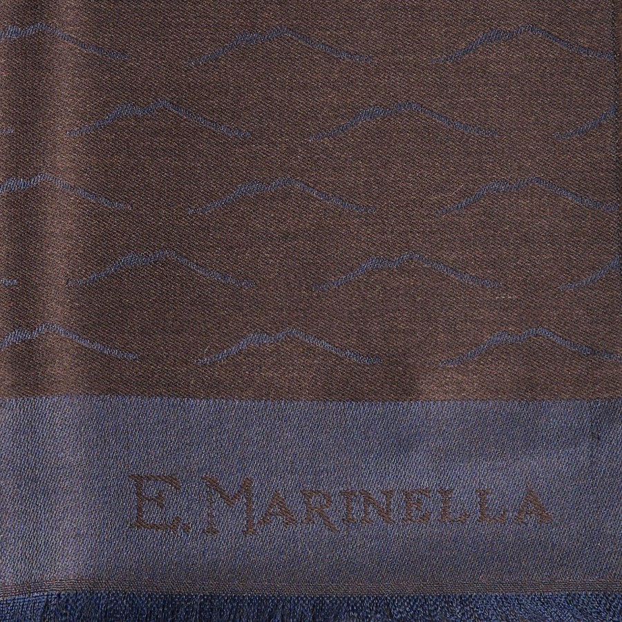 Online E.Marinella Dark Brown And Blue Wool And Silk Vesuvius Scarf