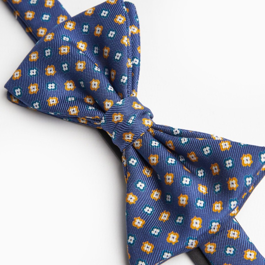 Best E.Marinella Blue Pre-Knotted Silk Bowtie- Small Flower Pattern