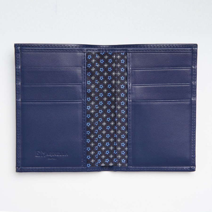 Clearance E.Marinella Dark Blue Vertical Wallet In Silk And Leather