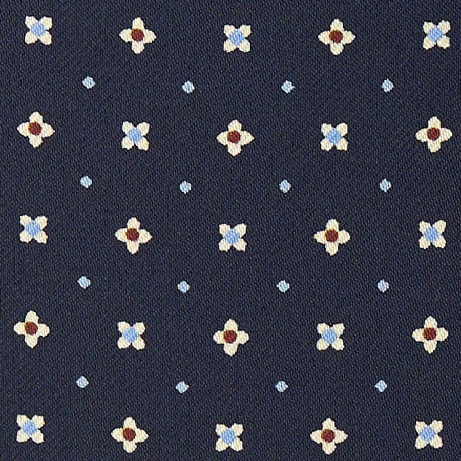 Clearance E.Marinella Dark Blue Silk Ascot Tie - Small Flower Designs