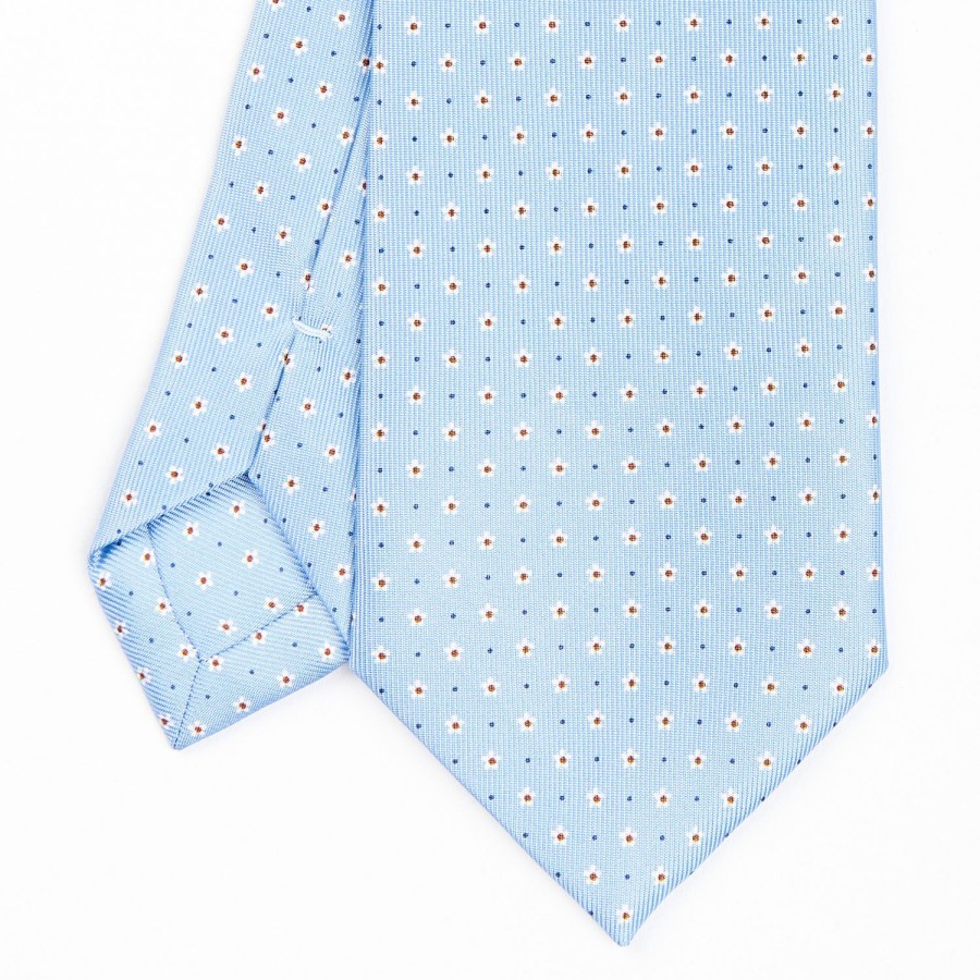 Best E.Marinella Light Blue Sartorial Classic Silk Tie - Small Flower Pattern