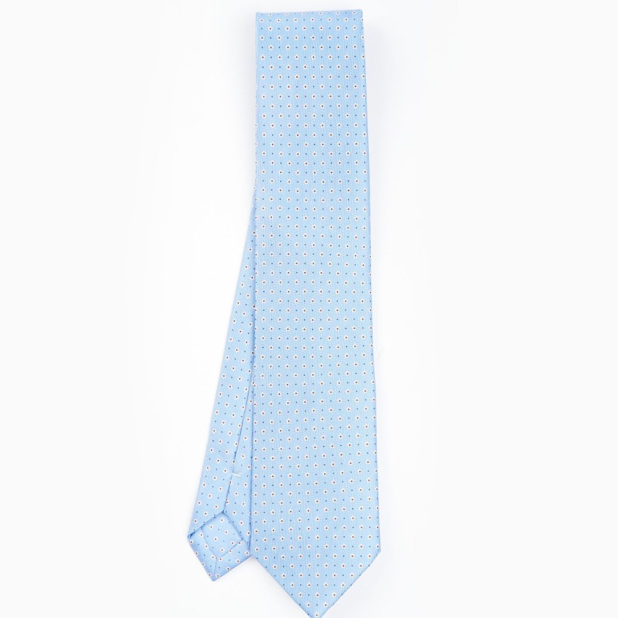 Best E.Marinella Light Blue Sartorial Classic Silk Tie - Small Flower Pattern