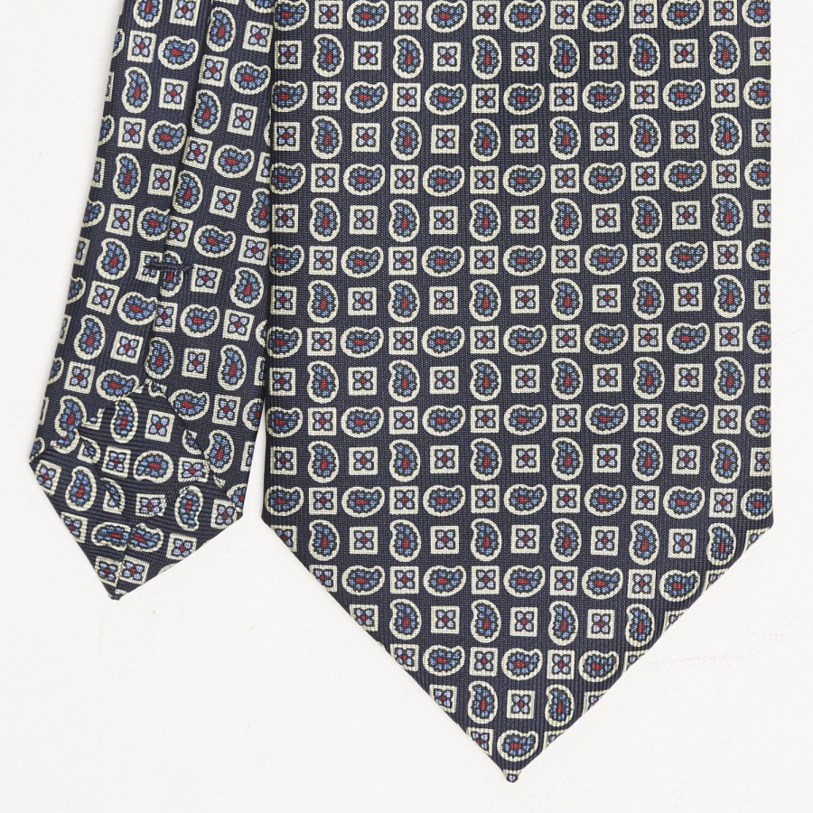 Online E.Marinella Dark Blue Extra Long Sartorial Silk Tie - Paisley Pattern