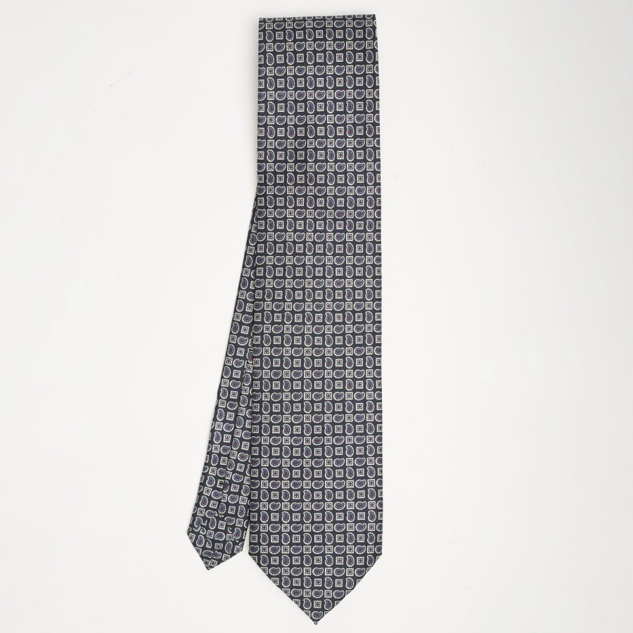 Online E.Marinella Dark Blue Extra Long Sartorial Silk Tie - Paisley Pattern