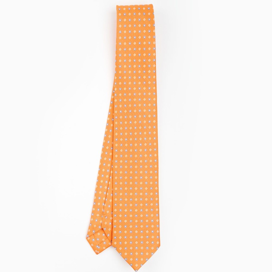 Clearance E.Marinella Orange Sartorial 7 Cm Silk Tie - Small Flower Pattern