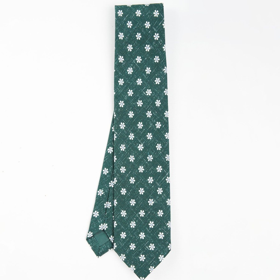 Clearance E.Marinella Dark Green Sartorial Cotton And Silk Tie - Large Flower Pattern