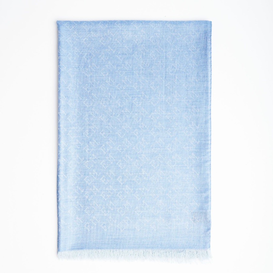 Clearance E.Marinella Powder Blue Em Logo Scarf In Wool And Cashmere