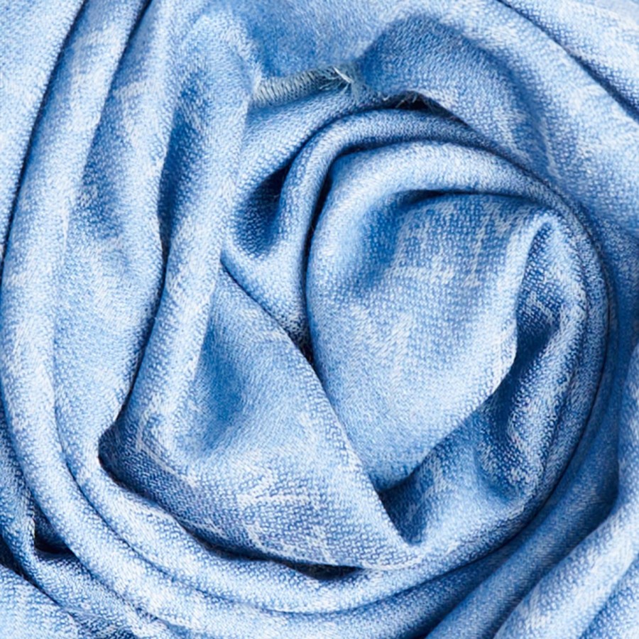 Clearance E.Marinella Powder Blue Em Logo Scarf In Wool And Cashmere