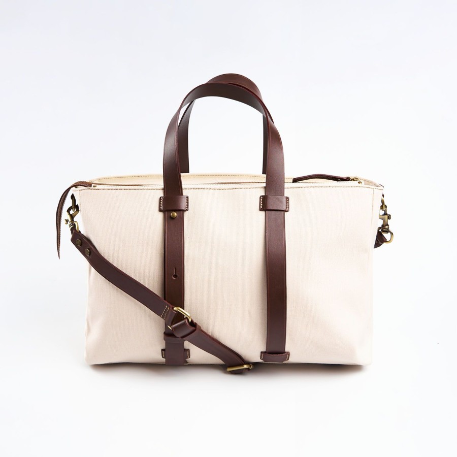 Online E.Marinella White Canvas Weekend Bag With Leather Trim