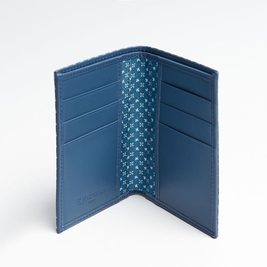 Wholesale E.Marinella Mid Blue Vertical Wallet In Silk And Leather