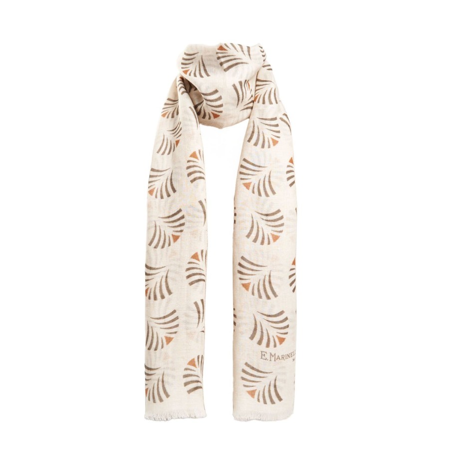 Wholesale E.Marinella Beige Cotton And Linen Scarf - Brown Fans