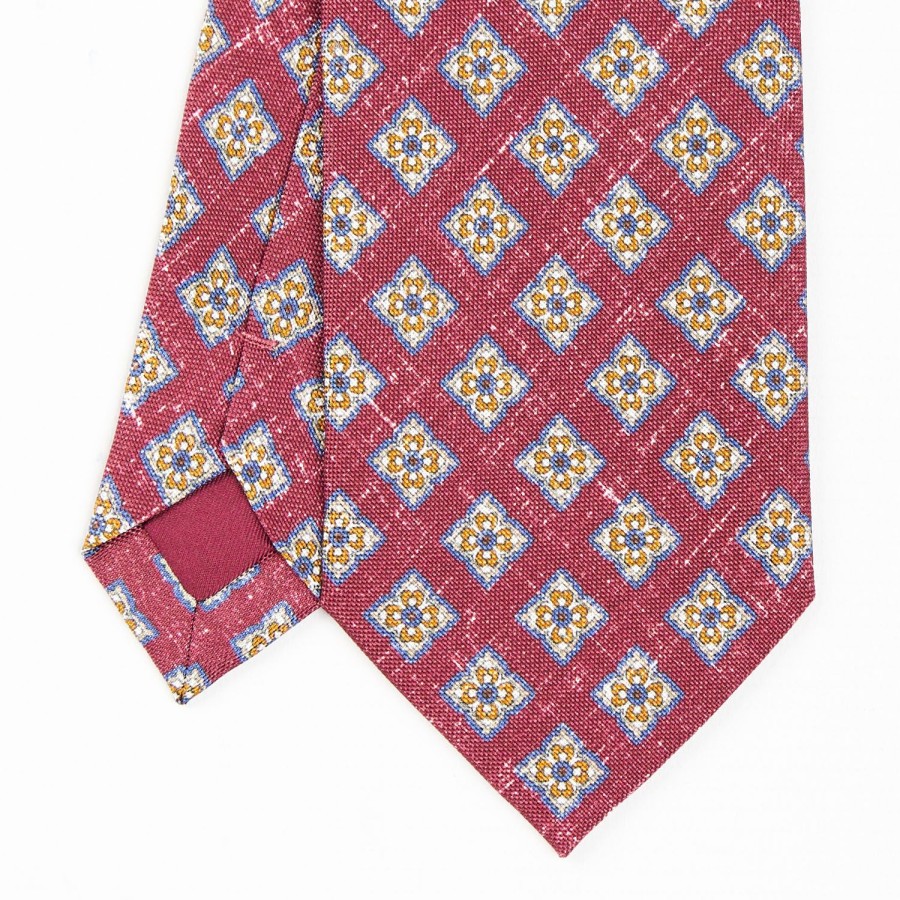 Hot E.Marinella Burgundy Sartorial Cotton And Silk Tie - Large Flower Pattern