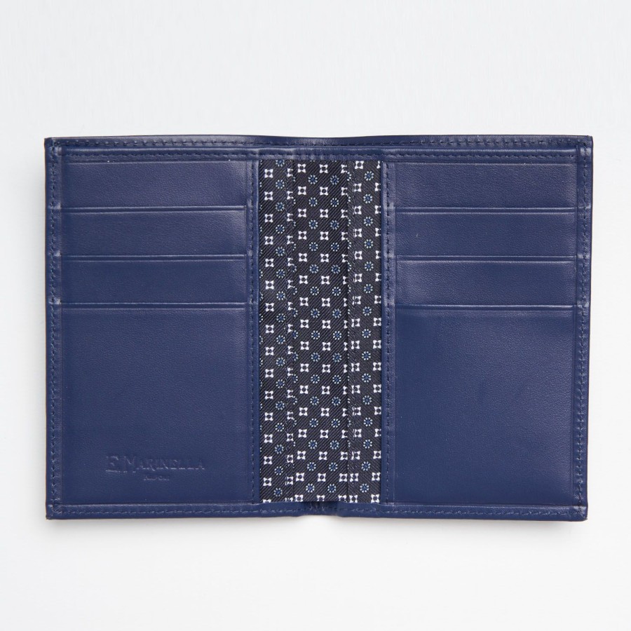 Clearance E.Marinella Dark Blue Vertical Wallet In Silk And Leather