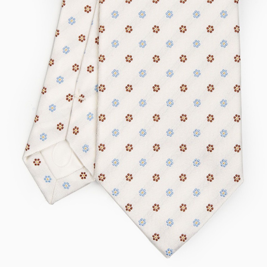 Online E.Marinella White Sartorial Jacquard Silk Tie - Small Flower Designs