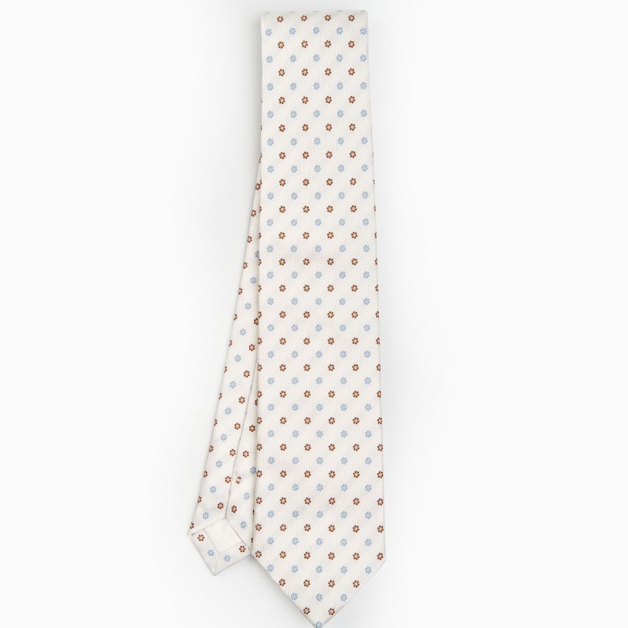 Online E.Marinella White Sartorial Jacquard Silk Tie - Small Flower Designs