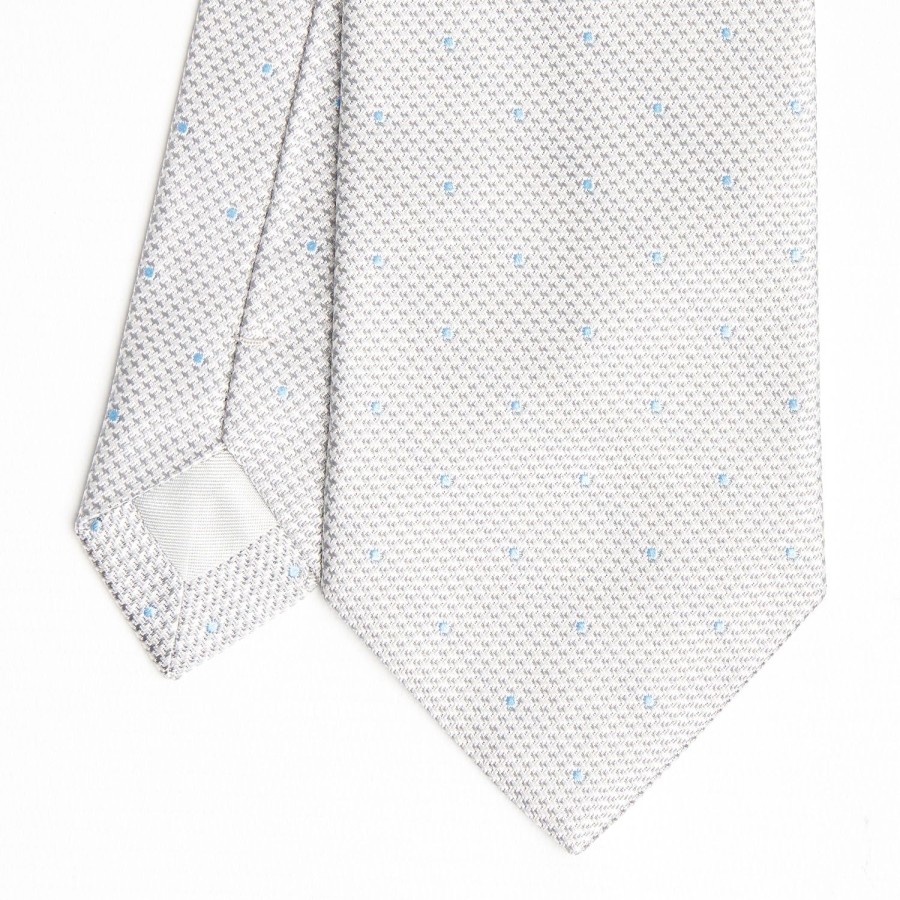 Best E.Marinella Light Grey Ceremonial Jacquard Silk Tie - Polka Dot Pattern