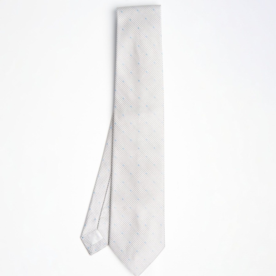 Best E.Marinella Light Grey Ceremonial Jacquard Silk Tie - Polka Dot Pattern