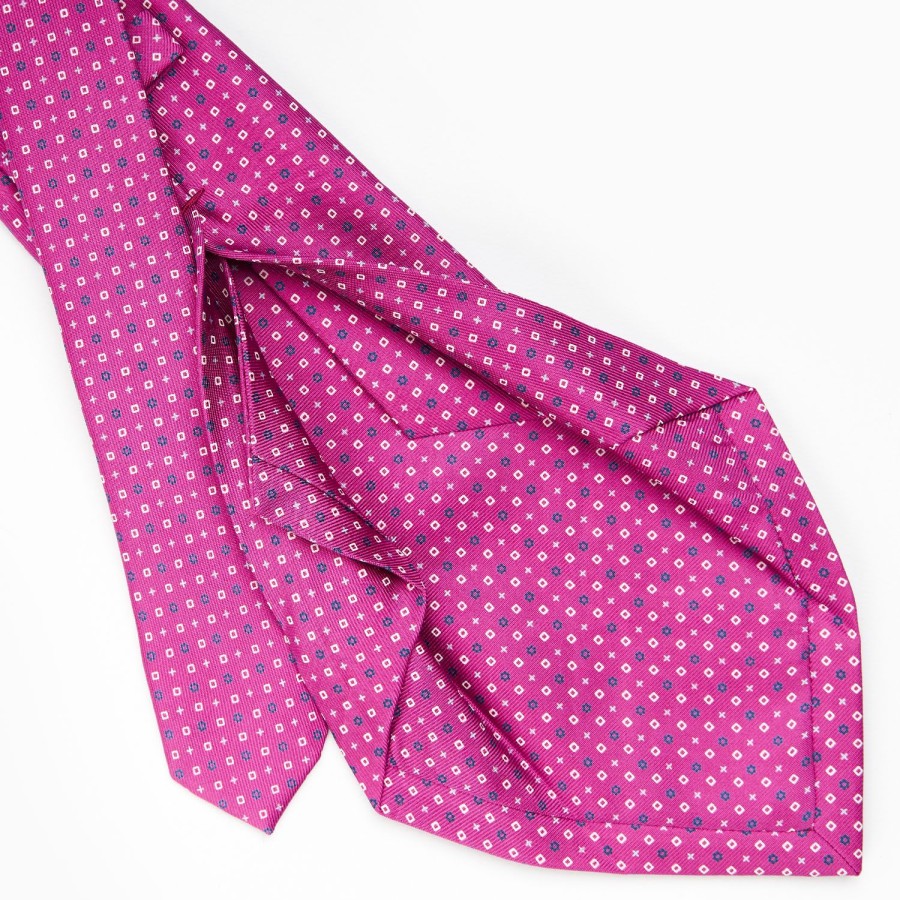 New E.Marinella Fuchsia 5 Fold Sartorial Silk Tie - Small Flower Pattern