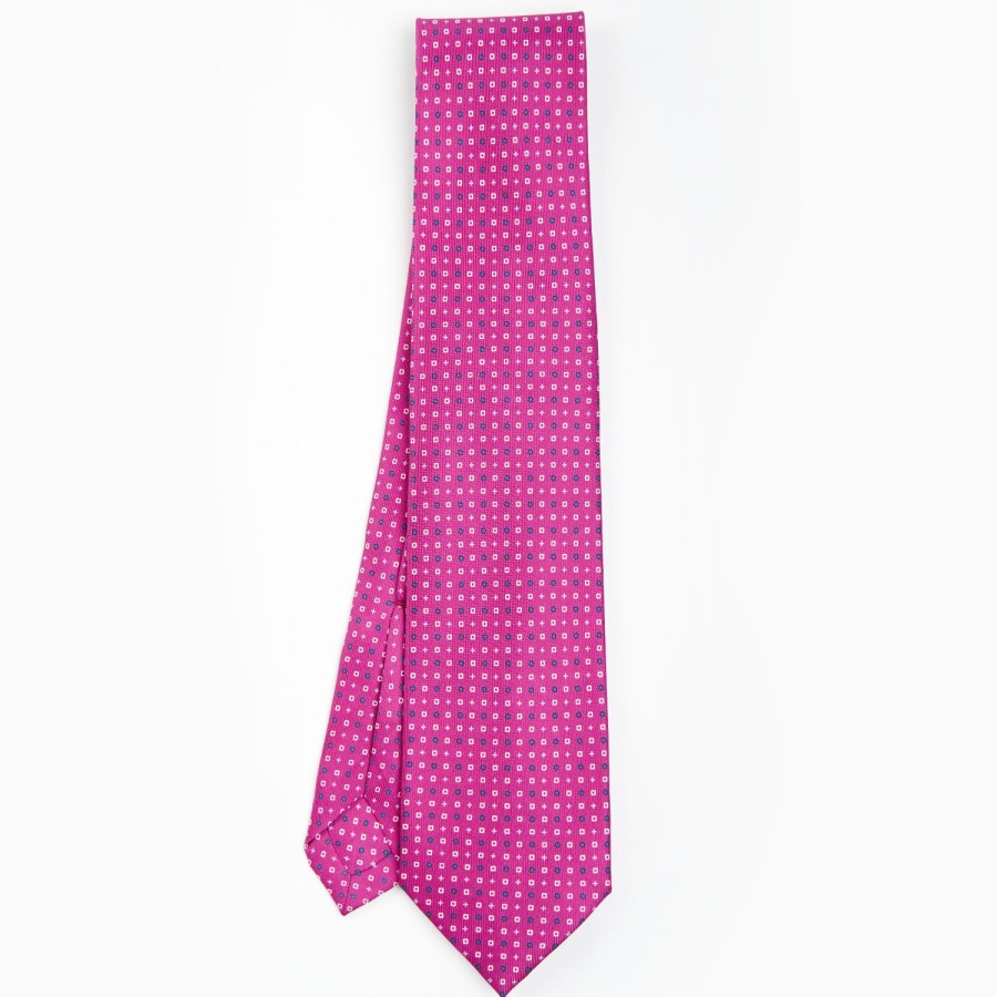 New E.Marinella Fuchsia 5 Fold Sartorial Silk Tie - Small Flower Pattern