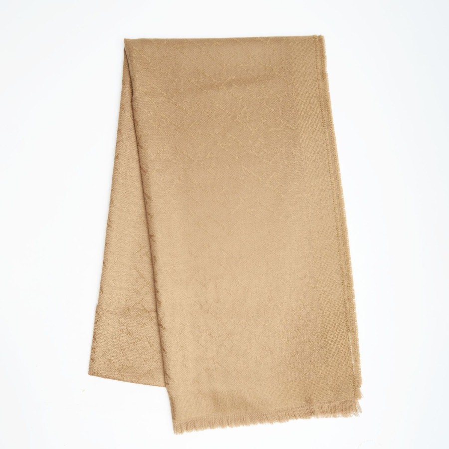 New E.Marinella Camel Em Logo Scarf In Wool And Cashmere