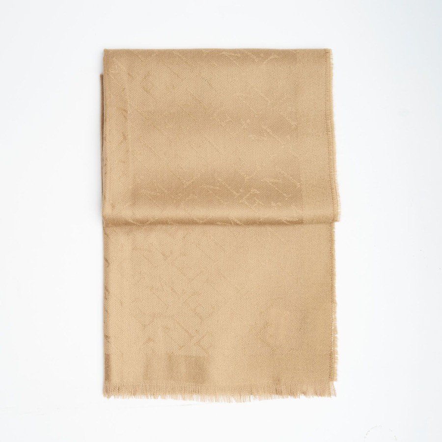 New E.Marinella Camel Em Logo Scarf In Wool And Cashmere