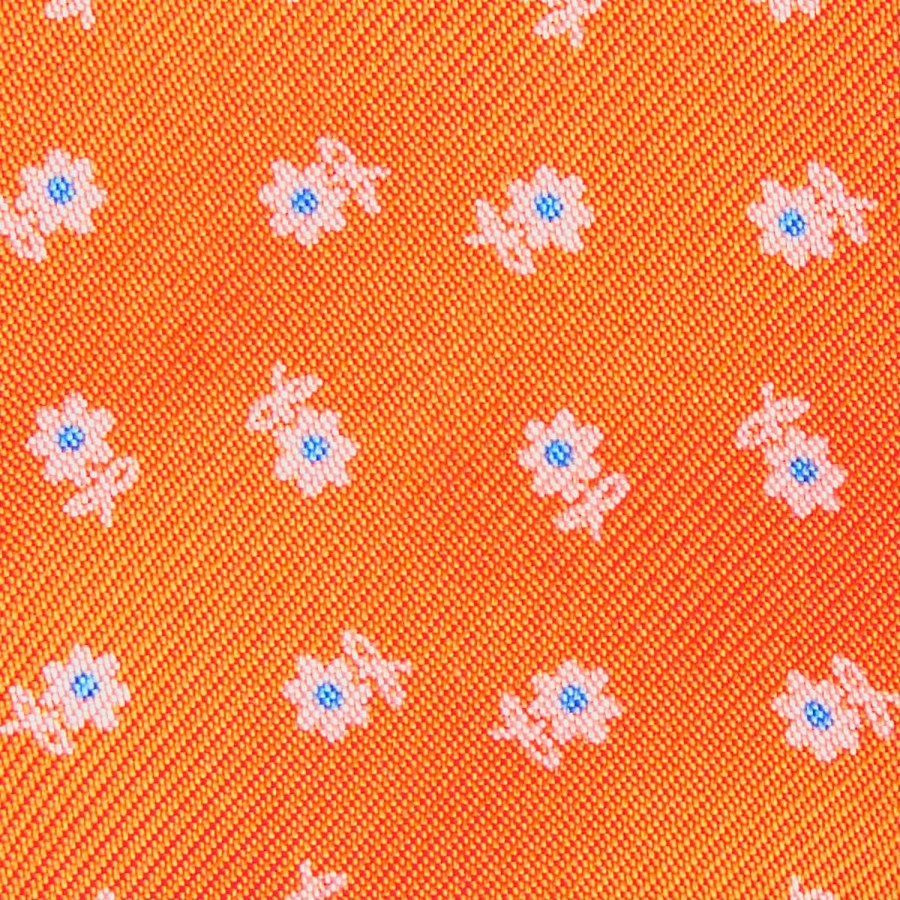 Online E.Marinella Orange Silk Bowtie To Self-Tie Small Flower Pattern