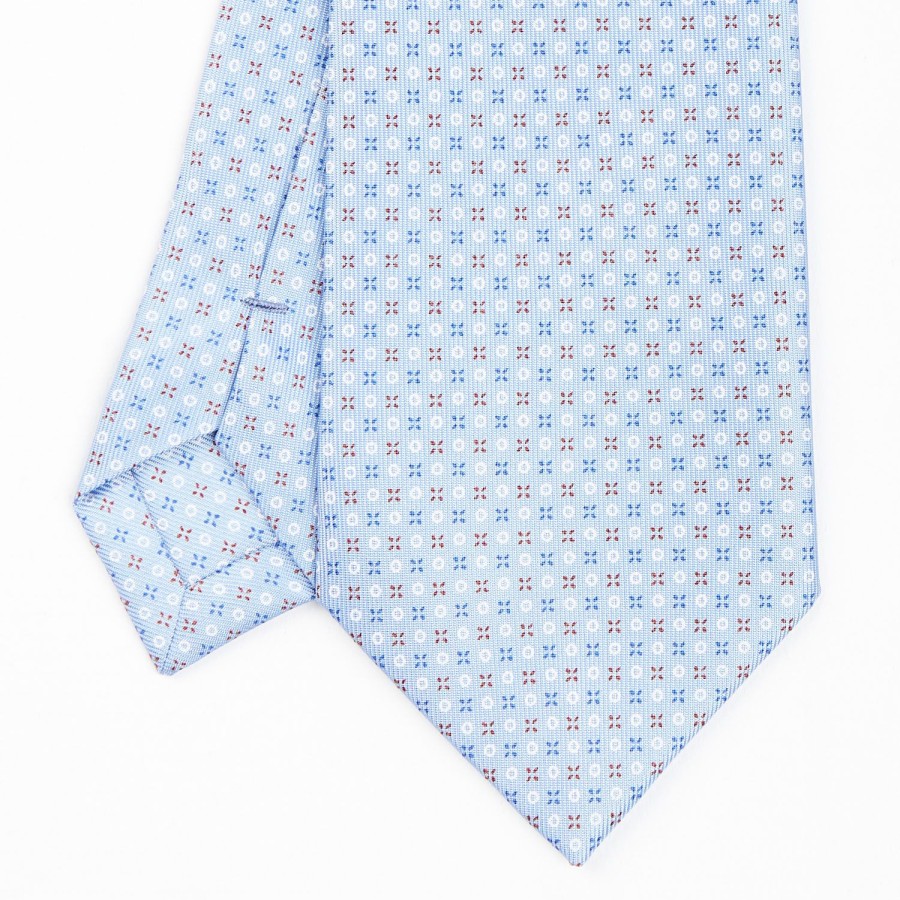 Online E.Marinella Light Blue Sartorial Classic Silk Tie - Small Flower Pattern