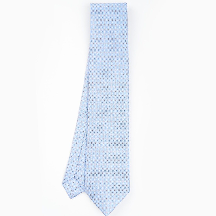 Online E.Marinella Light Blue Sartorial Classic Silk Tie - Small Flower Pattern