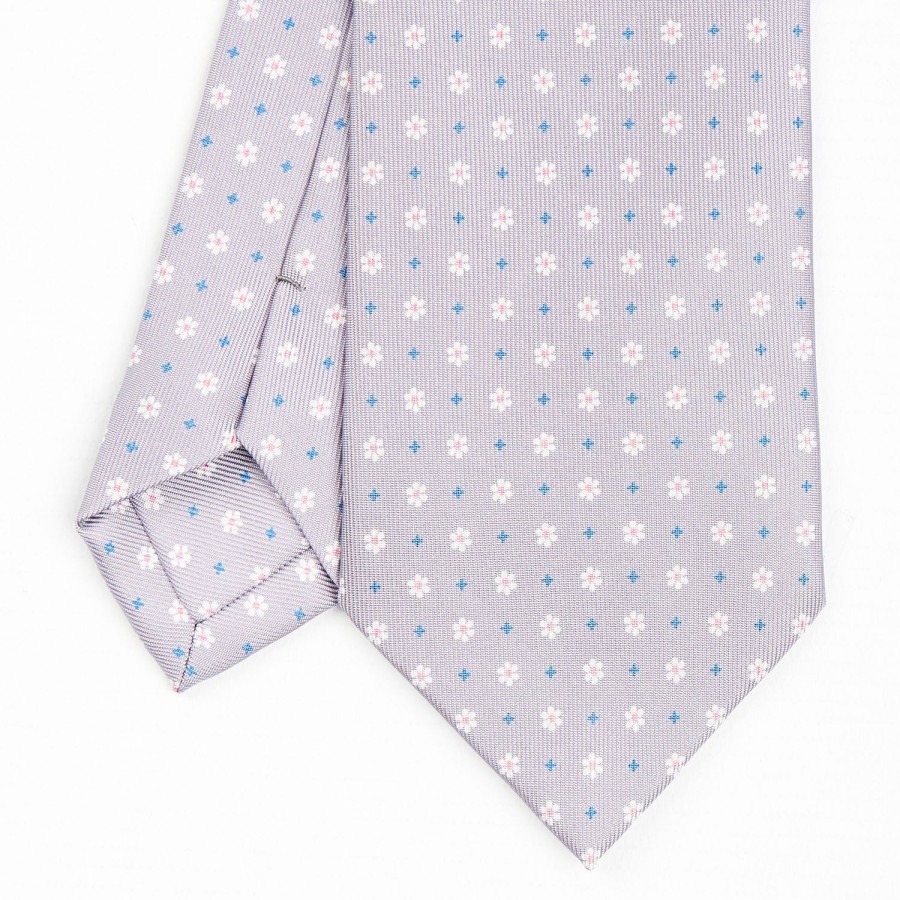 Best E.Marinella Light Grey Sartorial Classic Silk Tie - Small Flower Pattern