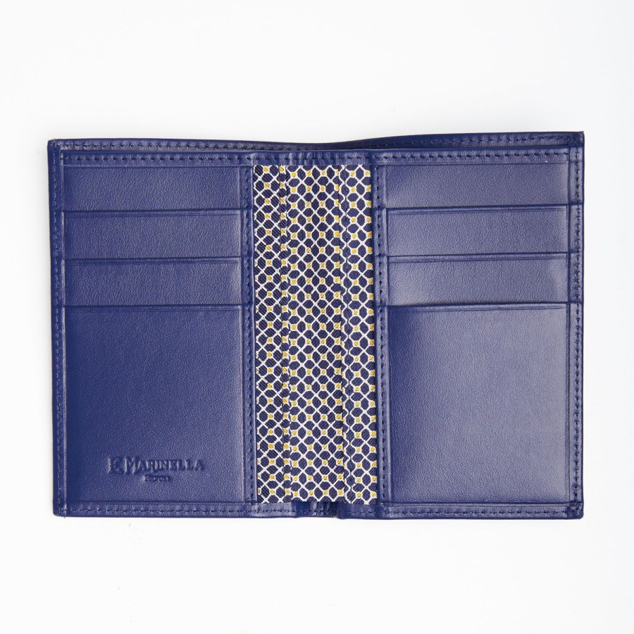 Best E.Marinella Dark Blue Vertical Wallet In Silk And Leather