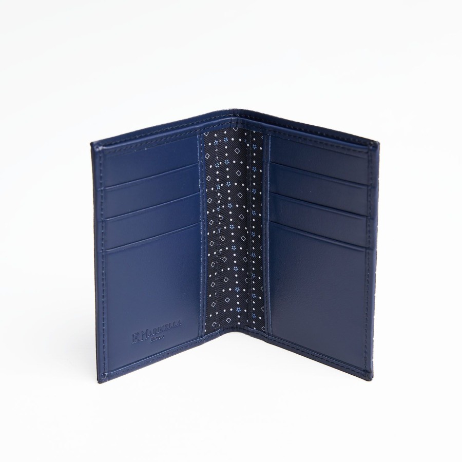 Online E.Marinella Dark Blue Vertical Wallet In Silk And Leather