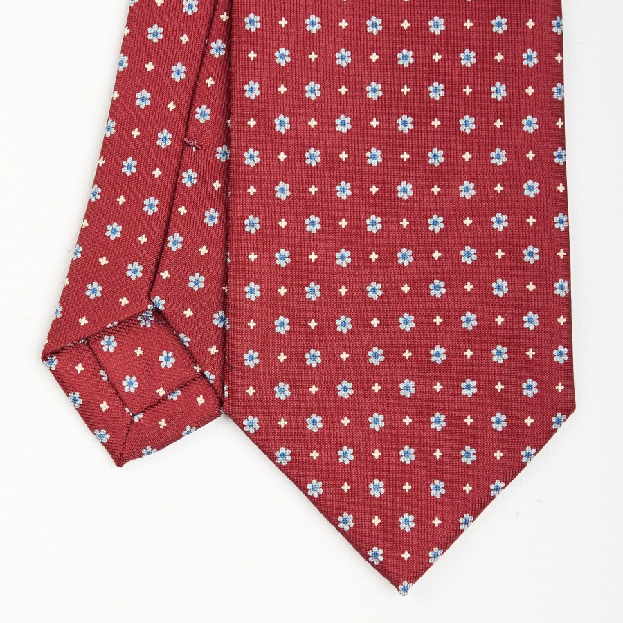 New E.Marinella Burgundy Sartorial Classic Silk Tie - Small Flower Pattern