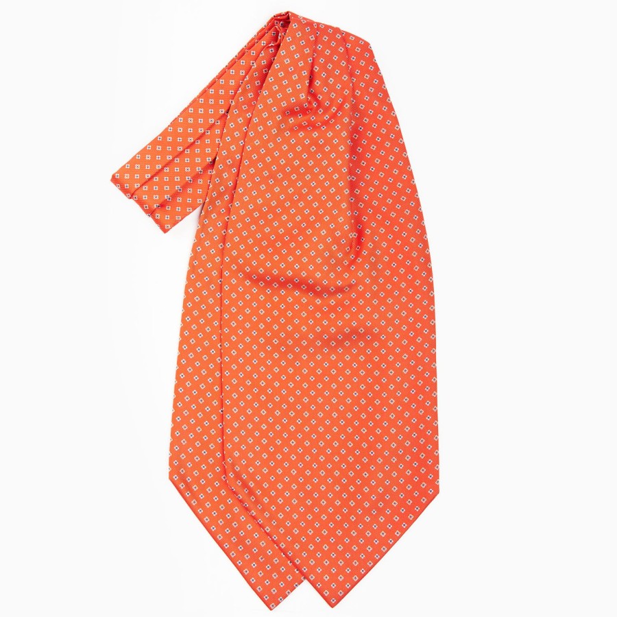 Clearance E.Marinella Orange Silk Ascot Tie - Small Flower Designs