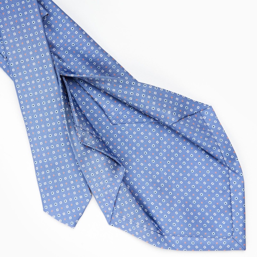 Clearance E.Marinella Powder Blue 5 Fold Sartorial Silk Tie - Small Flower Pattern