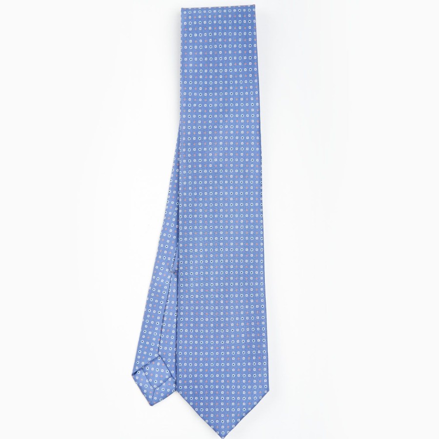 Clearance E.Marinella Powder Blue 5 Fold Sartorial Silk Tie - Small Flower Pattern