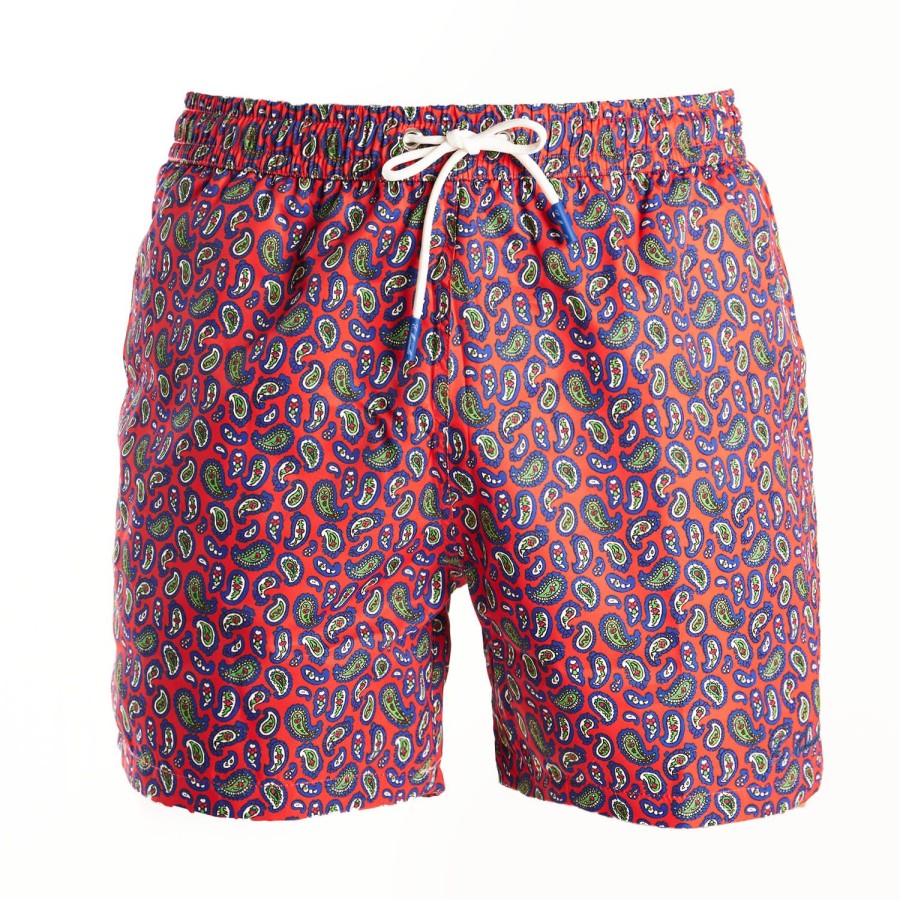 Wholesale E.Marinella Red Swim Shorts- Paisley Pattern