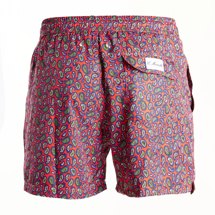 Wholesale E.Marinella Red Swim Shorts- Paisley Pattern