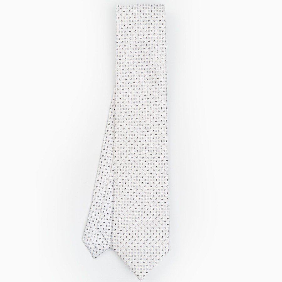 Wholesale E.Marinella White Sartorial Classic Silk Tie - Small Flower Designs